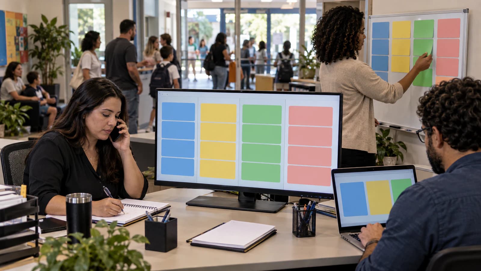 Equipe de captação escolar acompanhando conversas, oportunidades e próximas ações no CRM