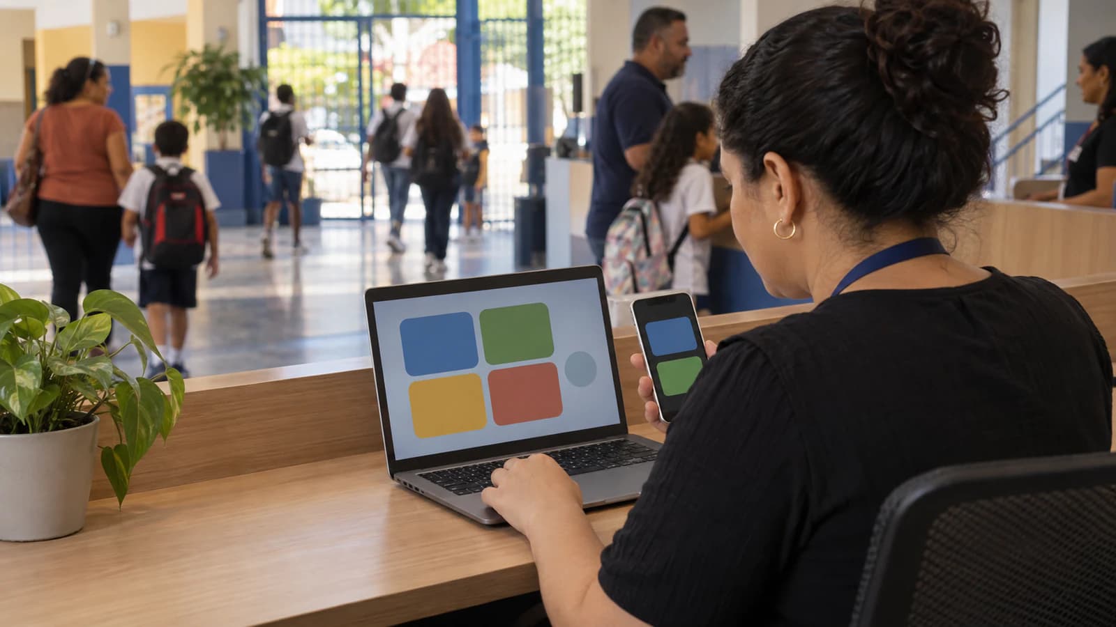 Atendimento escolar conectando conversa no celular e histórico no CRM educacional